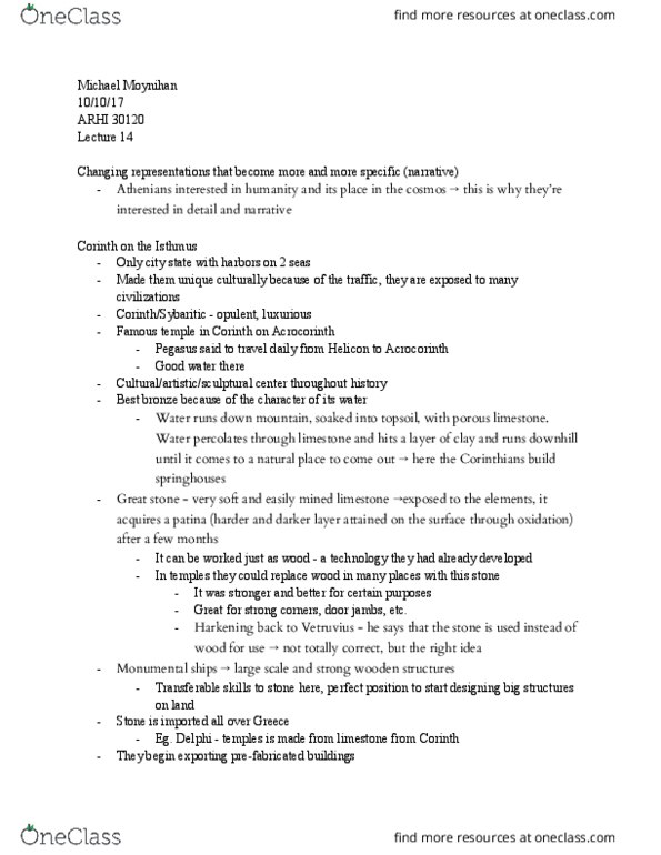 ARHI 30120 Lecture Notes - Lecture 14: Acrocorinth, Aryballos, Patina thumbnail
