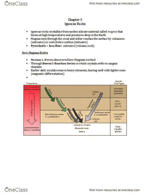 Earth Sciences 1022A/B Chapter Notes - Chapter 3: Magma Chamber, Igneous Differentiation thumbnail
