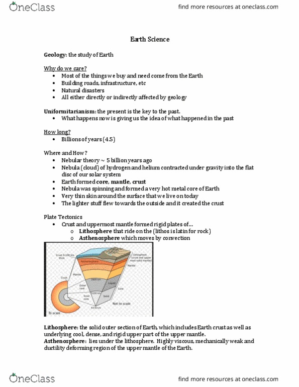 Earth Sciences 1022A/B Lecture Notes - Lecture 1: Plate Tectonics, Asthenosphere, Lithosphere thumbnail