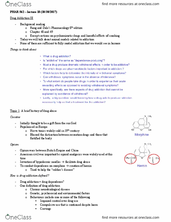 PHAR 562 Lecture Notes - Lecture 18: Conditioned Place Preference, Brenda Milner, Electrical Brain Stimulation thumbnail