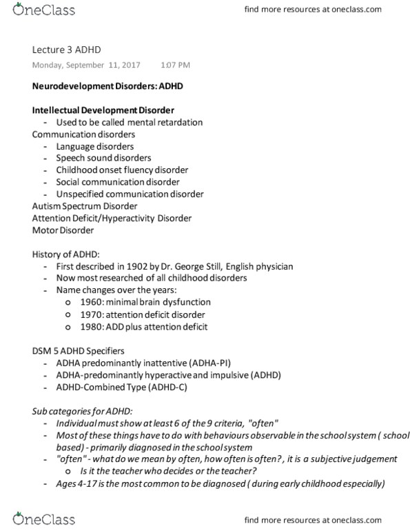 PSYCH 2AP3 Lecture Notes - Lecture 3: Autism Spectrum, Communication Disorder, Intellectual Disability thumbnail