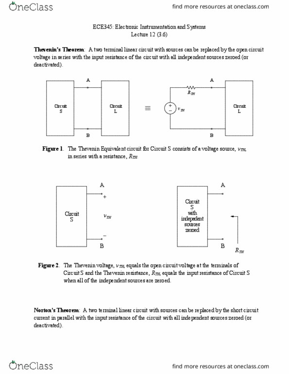ECE 345 Lecture Notes - Lecture 12: Norton'S Theorem, Linear Circuit, Equivalent Circuit thumbnail