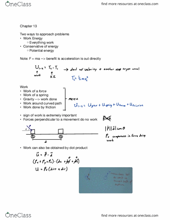 ME 361 Lecture Notes - Lecture 15: Dot Product, Conservative Force, Kinetic Energy thumbnail