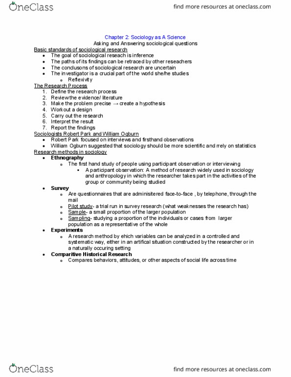 SOCI 120 Lecture Notes - Lecture 4: William Fielding Ogburn, Participant Observation, Pilot Experiment thumbnail