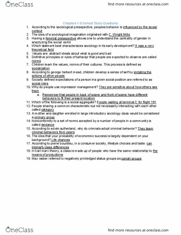 SOCI 120 Lecture Notes - Lecture 13: George Herbert Mead, Impression Management, Pierre Bourdieu thumbnail