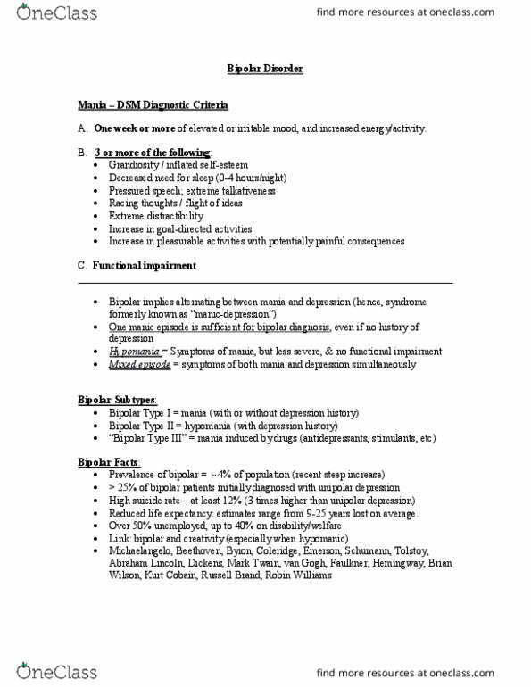 PSYC 350 Lecture Notes - Lecture 1: Bipolar Ii Disorder, Bipolar I Disorder, Kurt Cobain thumbnail