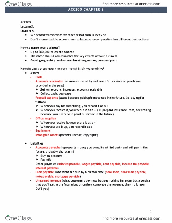 ACC 100 Lecture Notes - Lecture 3: Accounts Payable, Deferral, Office Supplies thumbnail