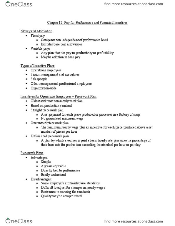 HRM200 Lecture Notes - Lecture 15: Piece Work, Merit Pay, Capital Accumulation thumbnail