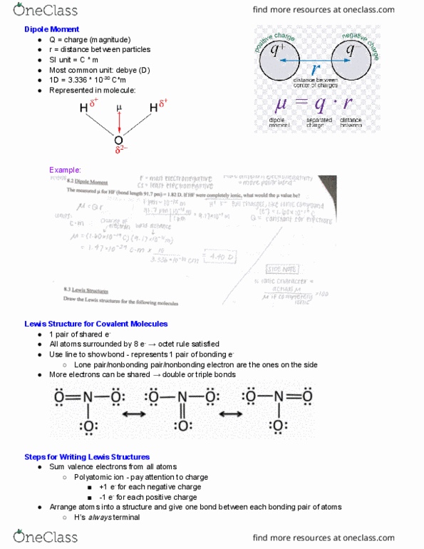 CHEM 11H Lecture Notes - Lecture 20: Polyatomic Ion, Debye, Electronegativity thumbnail