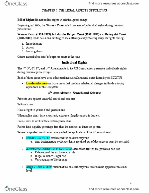 CCJ-2020 Lecture Notes - Lecture 8: Plain View Doctrine, Exclusionary Rule, Burger Court thumbnail