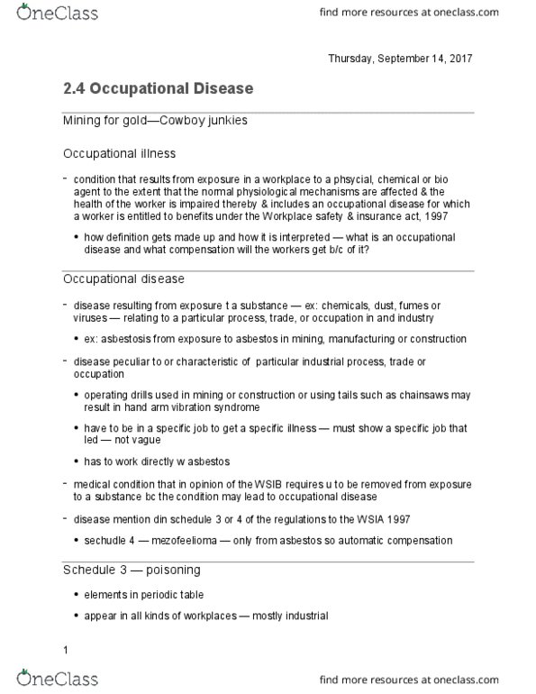 LABRST 3D03 Lecture Notes - Lecture 8: Occupational Disease, Asbestosis, Mesothelium thumbnail