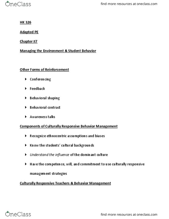 HK 32600 Lecture Notes - Lecture 8: Behavior Management, Ethnocentrism thumbnail