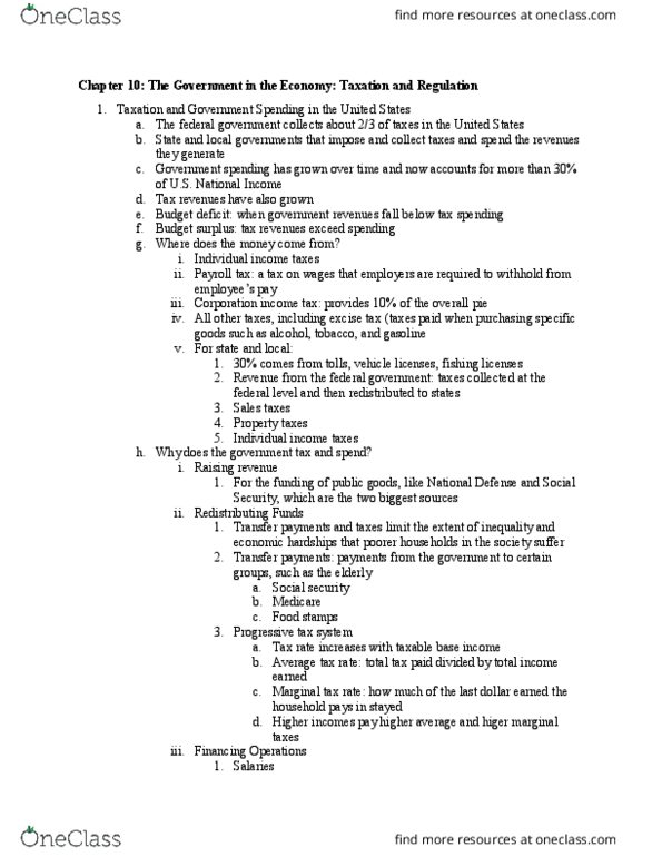 ECO 211 Chapter Notes - Chapter 10: Tax Rate, Payroll Tax, Progressive Tax thumbnail