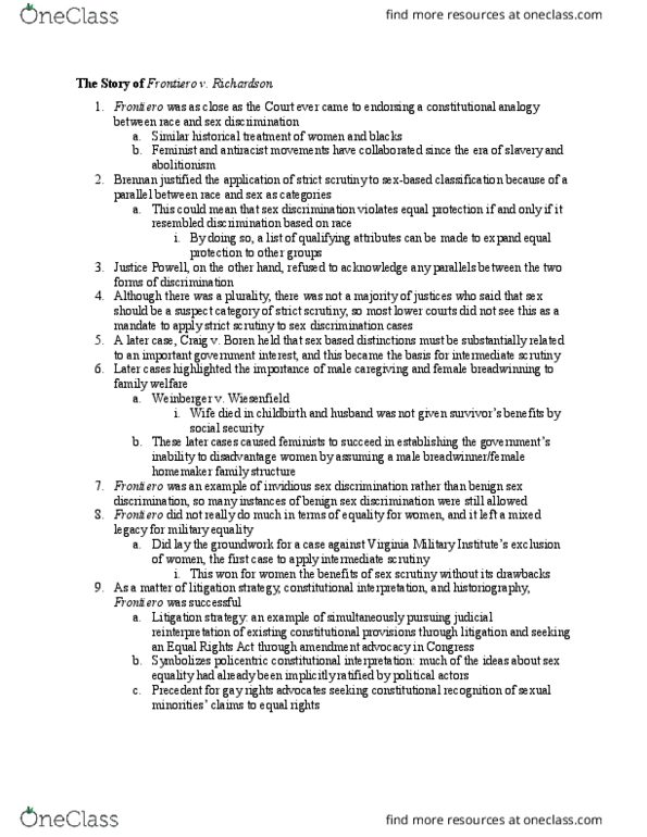 WGS 410 Lecture Notes - Lecture 3: Strict Scrutiny, Intermediate Scrutiny, Lewis F. Powell Jr. thumbnail