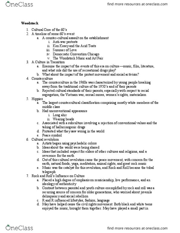 ENG 389 Lecture Notes - Lecture 1: Ken Kesey, Abbie Hoffman, Timothy Leary thumbnail