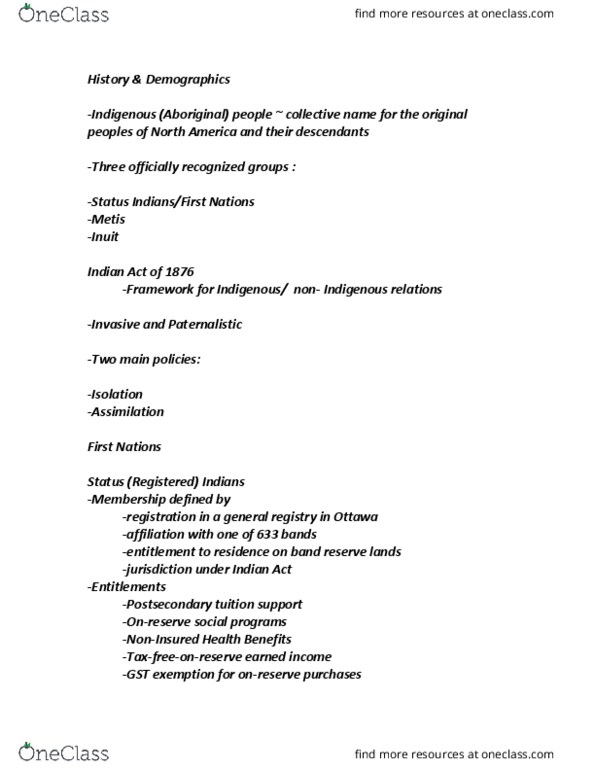 SOCI 230 Lecture Notes - Lecture 23: Indian Act, Paternalism, Nunatsiavut thumbnail