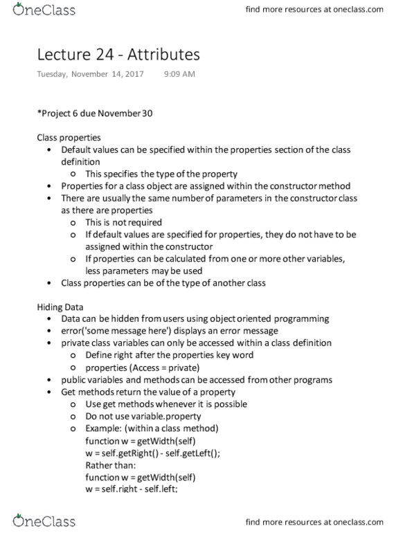 CS 1112 Lecture Notes - Lecture 24: Object-Oriented Programming thumbnail