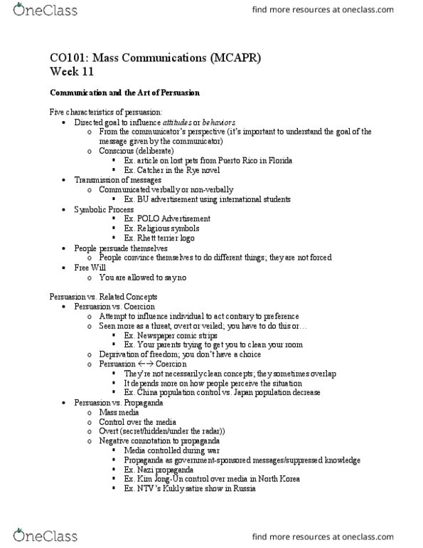 COM CO 101 Lecture Notes - Lecture 19: Nazi Propaganda, Rhett Butler, Mass Media thumbnail
