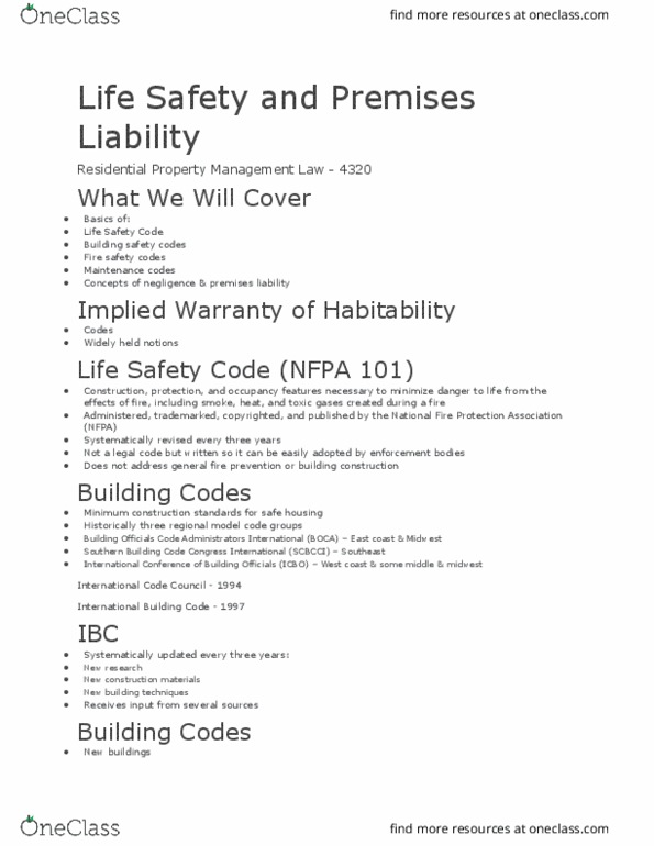 FHCE 4320 Lecture Notes - Lecture 6: National Fire Protection Association, Life Safety Code, Fire Safety thumbnail
