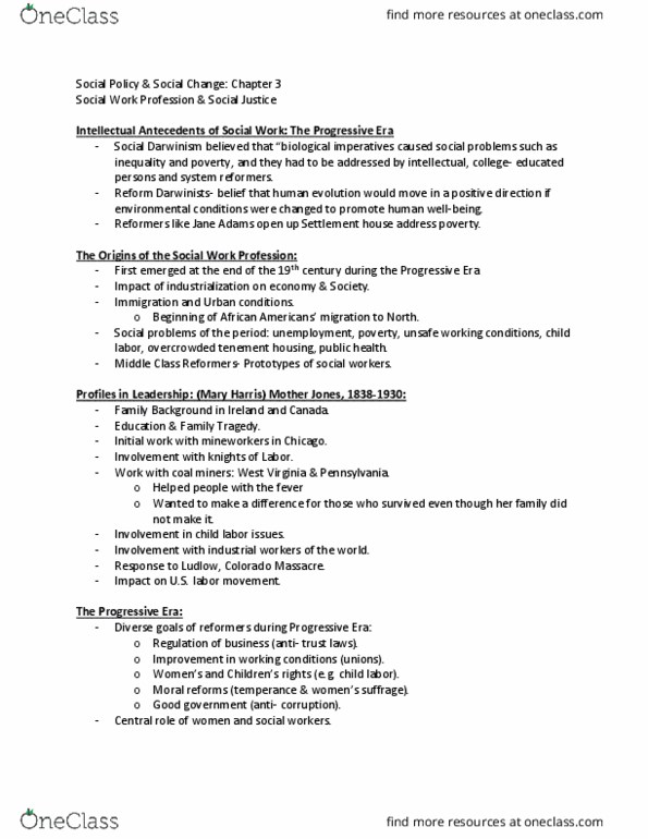 FMST 303 Lecture Notes - Lecture 2: Settlement Movement, Charity Organization Society, Social Darwinism thumbnail