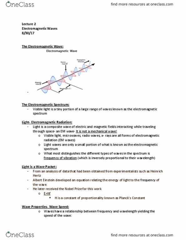 PHYS 131 Lecture Notes - Lecture 2: Electromagnetic Spectrum, Heinrich Hertz, Standing Wave thumbnail