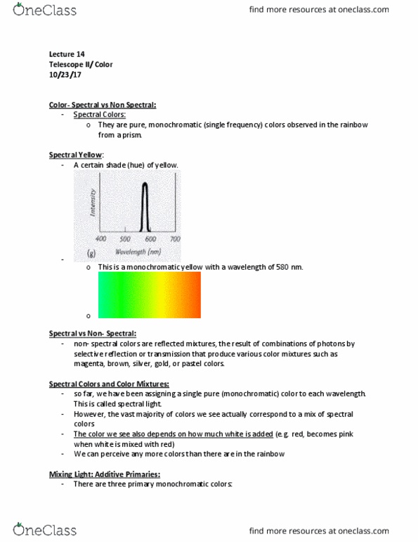 PHYS 131 Lecture Notes - Lecture 14: Spectral Color, Additive Color, Photon thumbnail