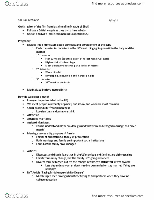 SOC 340 Lecture Notes - Lecture 4: Middle Ages, Miscarriage, Sudden Infant Death Syndrome thumbnail