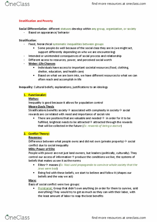 SOCL 1101 Lecture Notes - Lecture 2: Class Stratification, Socioeconomic Status, Guardians Of The Universe thumbnail