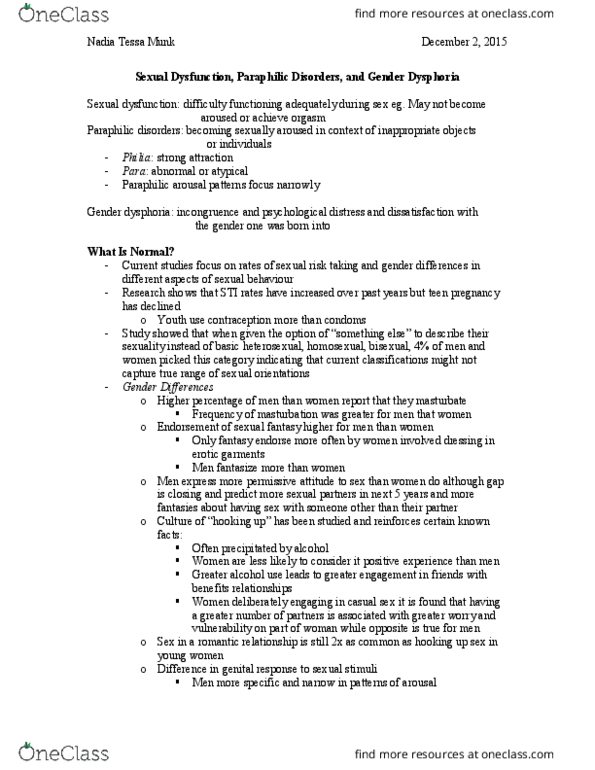 PSYC 235 Chapter Notes - Chapter 10: Premarital Sex, Gender Dysphoria, Erectile Dysfunction thumbnail