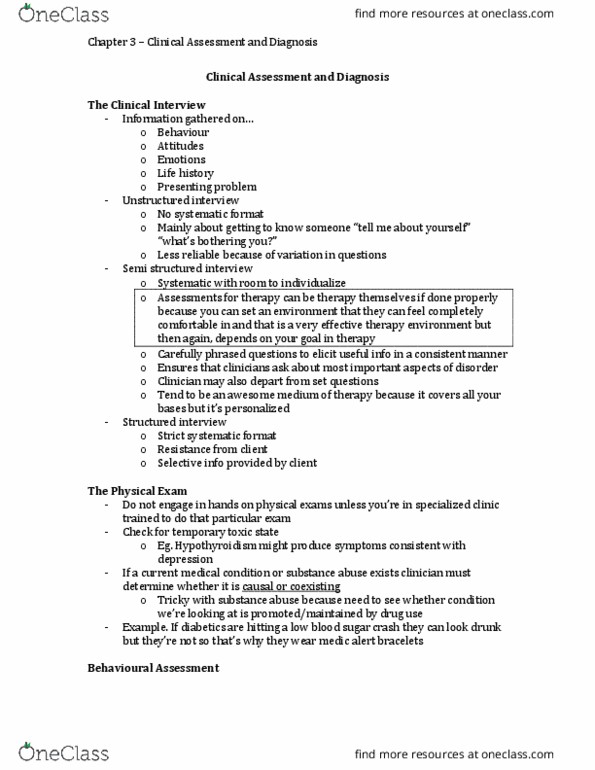 PSYC 235 Lecture Notes - Lecture 8: Unstructured Interview, Physical Examination, Structured Interview thumbnail