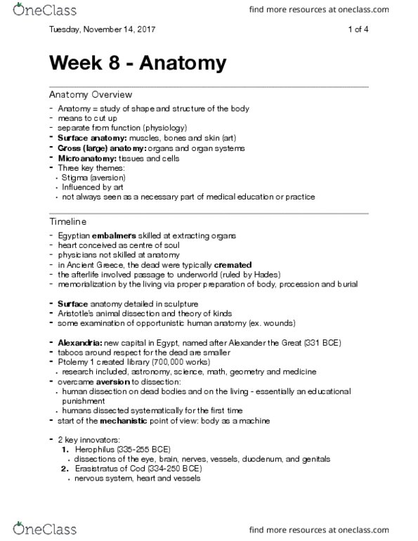 History of Science 2220 Lecture Notes - Lecture 8: Erasistratus, Herophilos, Duodenum thumbnail