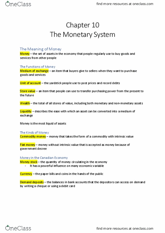 ECO 1102 Lecture Notes - Lecture 8: Canada Act 1982, Commodity Money, Monetary Policy thumbnail