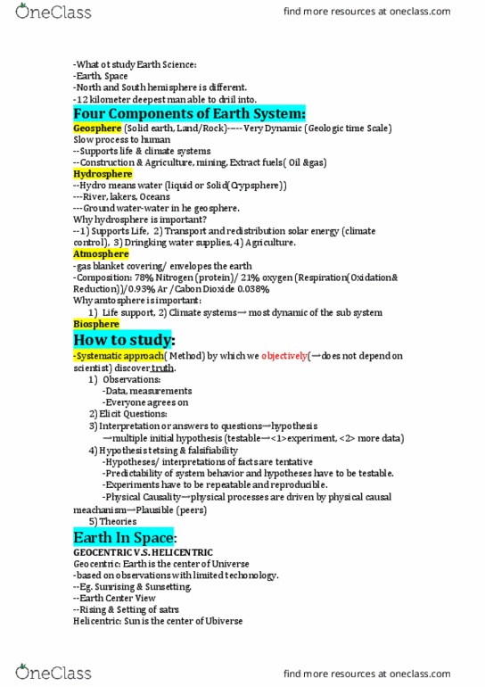 ERSC 144 Lecture 1: What to study Earth Science Notes thumbnail