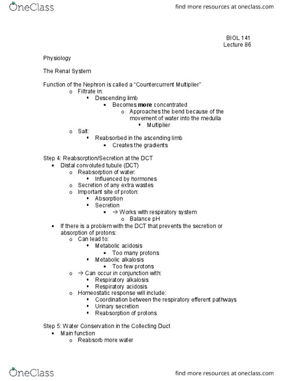 BIOL 141 Lecture Notes - Lecture 86: Distal Convoluted Tubule, Respiratory Alkalosis, Respiratory Acidosis thumbnail