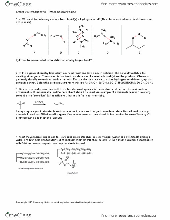 CHEM 233 Lecture Notes - Lecture 1: Protic Solvent, Hydrogen Bond, Intermolecular Force thumbnail