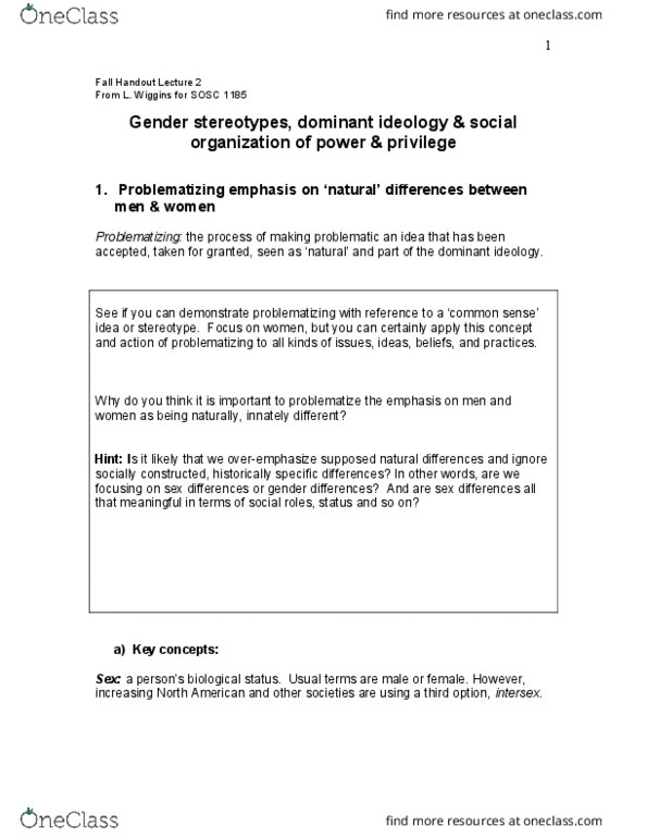 ITEC 1010 Lecture Notes - Lecture 2: Gender Role, Stereotype Threat, Genderqueer thumbnail