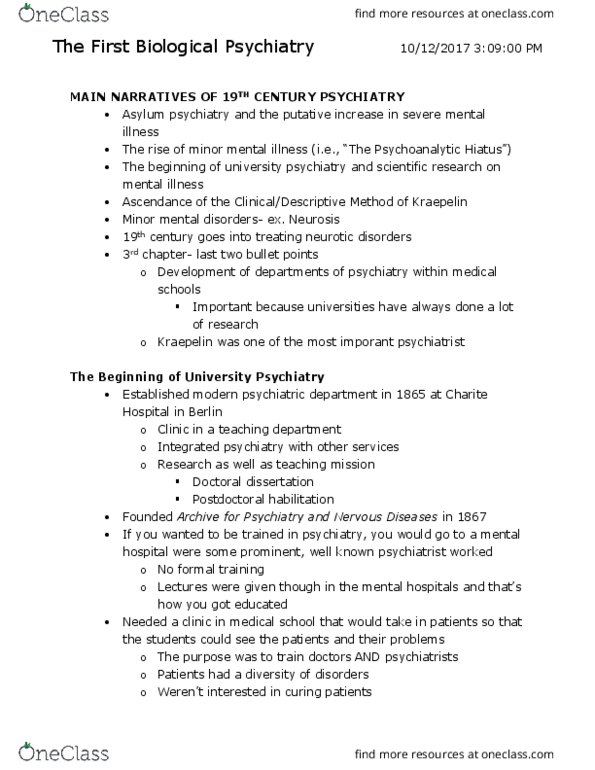 PSYC 4039 Lecture Notes - Lecture 1: Clinical Psychology, Biological Psychiatry, Neurosis thumbnail