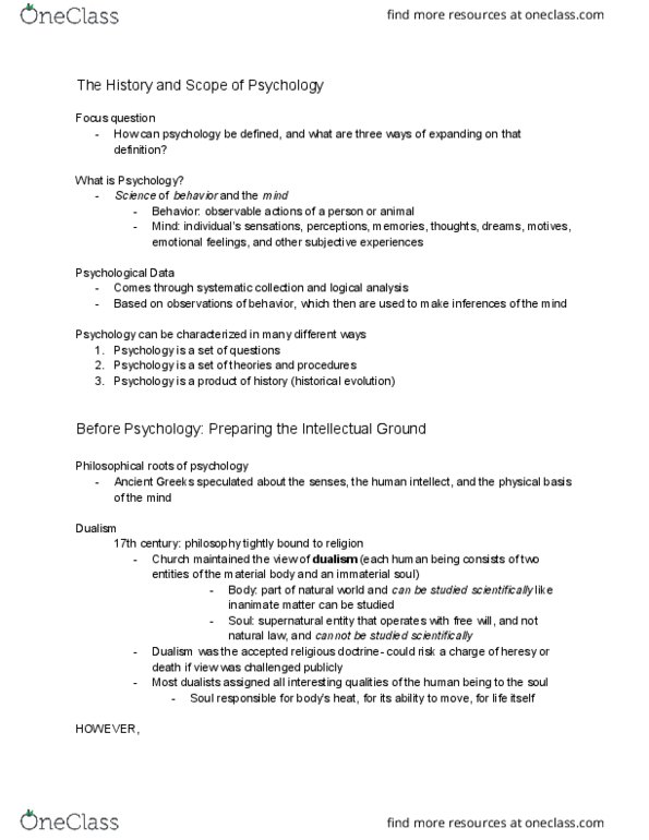 PSYCH 1 Chapter Notes - Chapter 1: Reflexology, Pineal Gland thumbnail