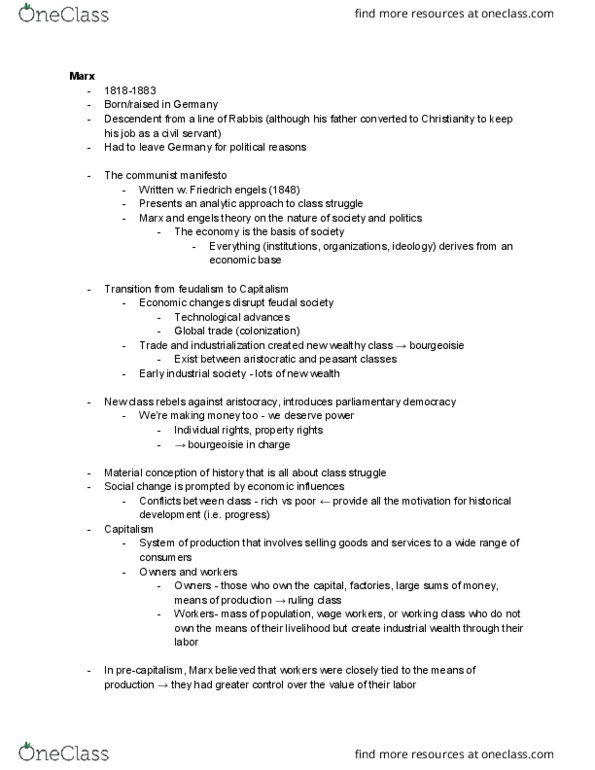 SOCIOL 3AC Lecture Notes - Lecture 1: Friedrich Engels, The Communist Manifesto, Class Conflict thumbnail