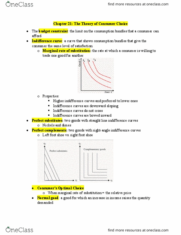 ECO 1001 Chapter Notes - Chapter 21: Indifference Curve, Budget Constraint, Inferior Good thumbnail