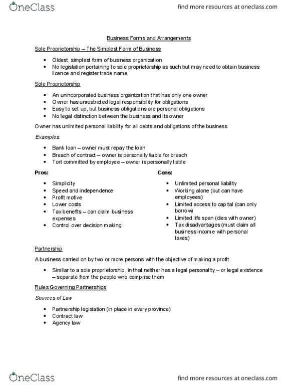 MCS 3040 Chapter Notes - Chapter 14: Limited Liability Partnership, Sole Proprietorship, Limited Liability thumbnail