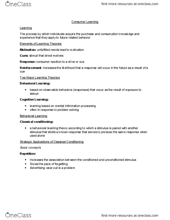 MCS 2600 Lecture Notes - Lecture 4: Classical Conditioning, Observational Learning, Customer Satisfaction thumbnail