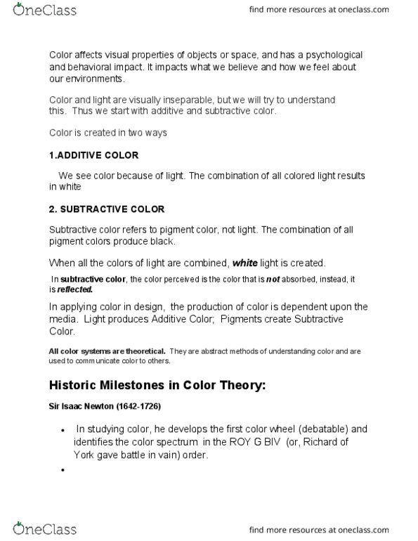 ID 1051 Lecture Notes - Lecture 7: Munsell Color System, Albert Henry Munsell, Wilhelm Ostwald thumbnail
