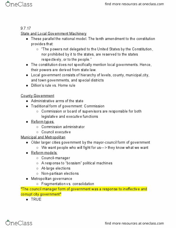 POL 206 Lecture Notes - Lecture 5: Political Boss, Nonpartisanism, Mantra thumbnail