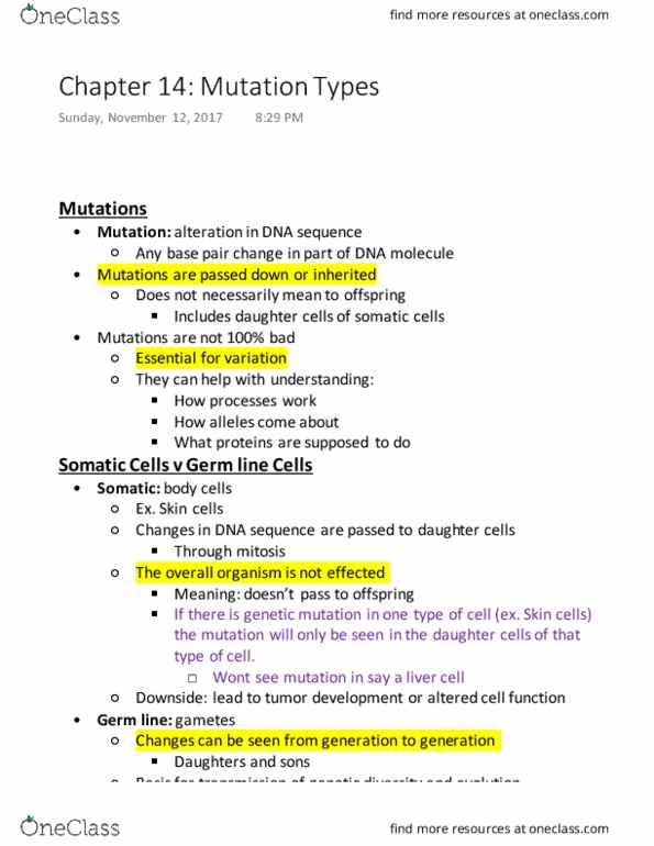 GEN-3000 Chapter Notes - Chapter 14: Base Pair, Meiosis, Mitosis thumbnail