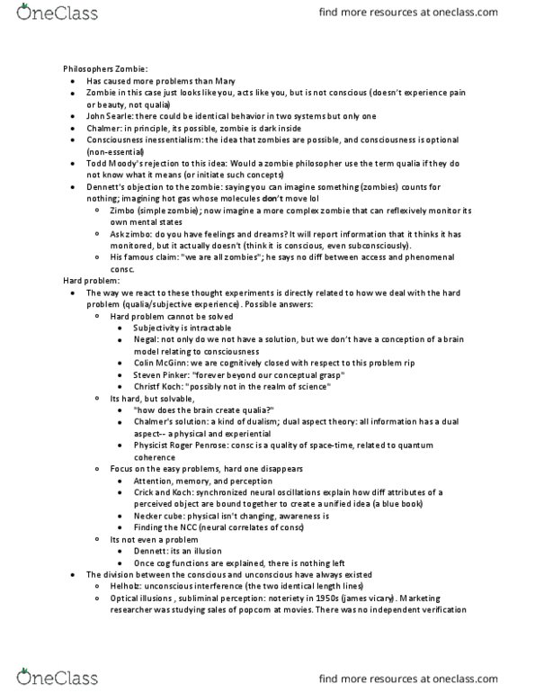 PSYCH 169 Lecture Notes - Lecture 3: Double-Aspect Theory, Colin Mcginn, Roger Penrose thumbnail