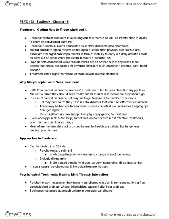 PSYC 102 Chapter Notes - Chapter 16: Dream Interpretation, Psychodynamics, Mental Disorder thumbnail