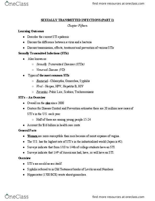 HLTH 342 Lecture Notes - Lecture 29: Gonorrhea, Trichomoniasis, Book Of Leviticus thumbnail