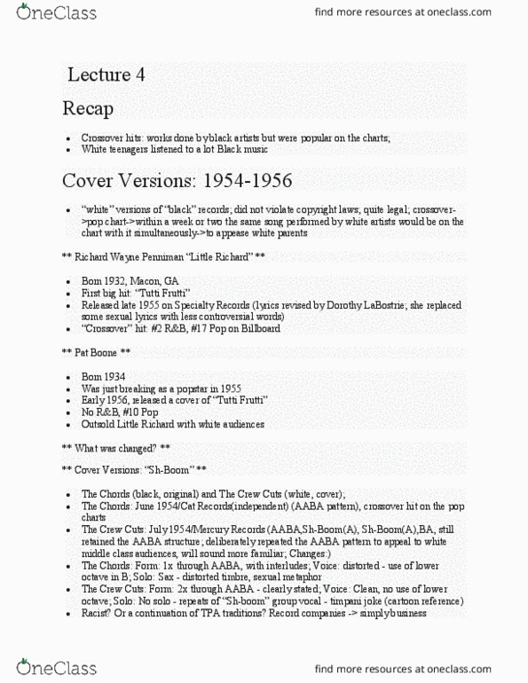 MUSIC140 Lecture Notes - Lecture 5: The Crew-Cuts, Dorothy Labostrie, Bill Haley thumbnail