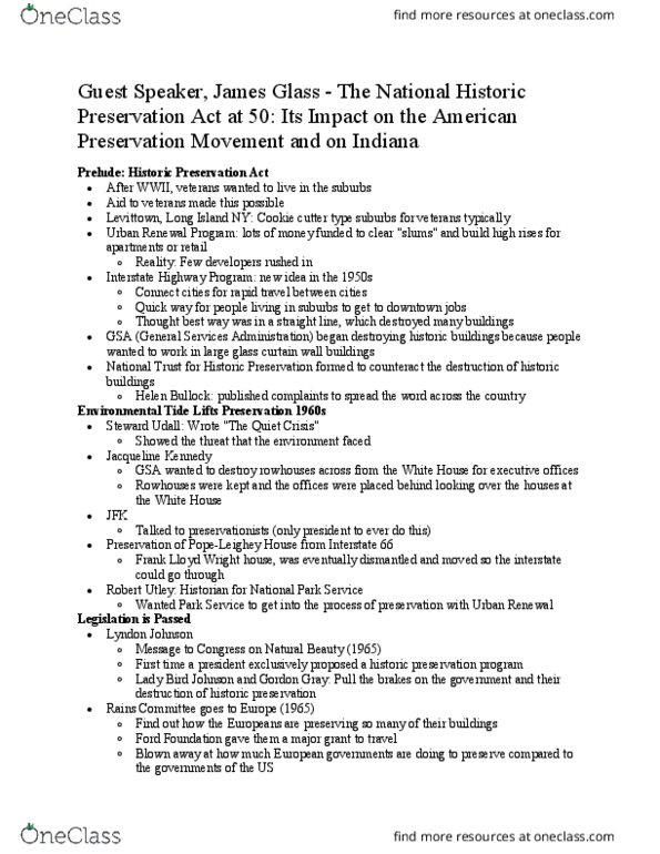 ARCH 440 Lecture Notes - Lecture 11: National Historic Preservation Act Of 1966, National Historic Landmark, Historic Preservation thumbnail